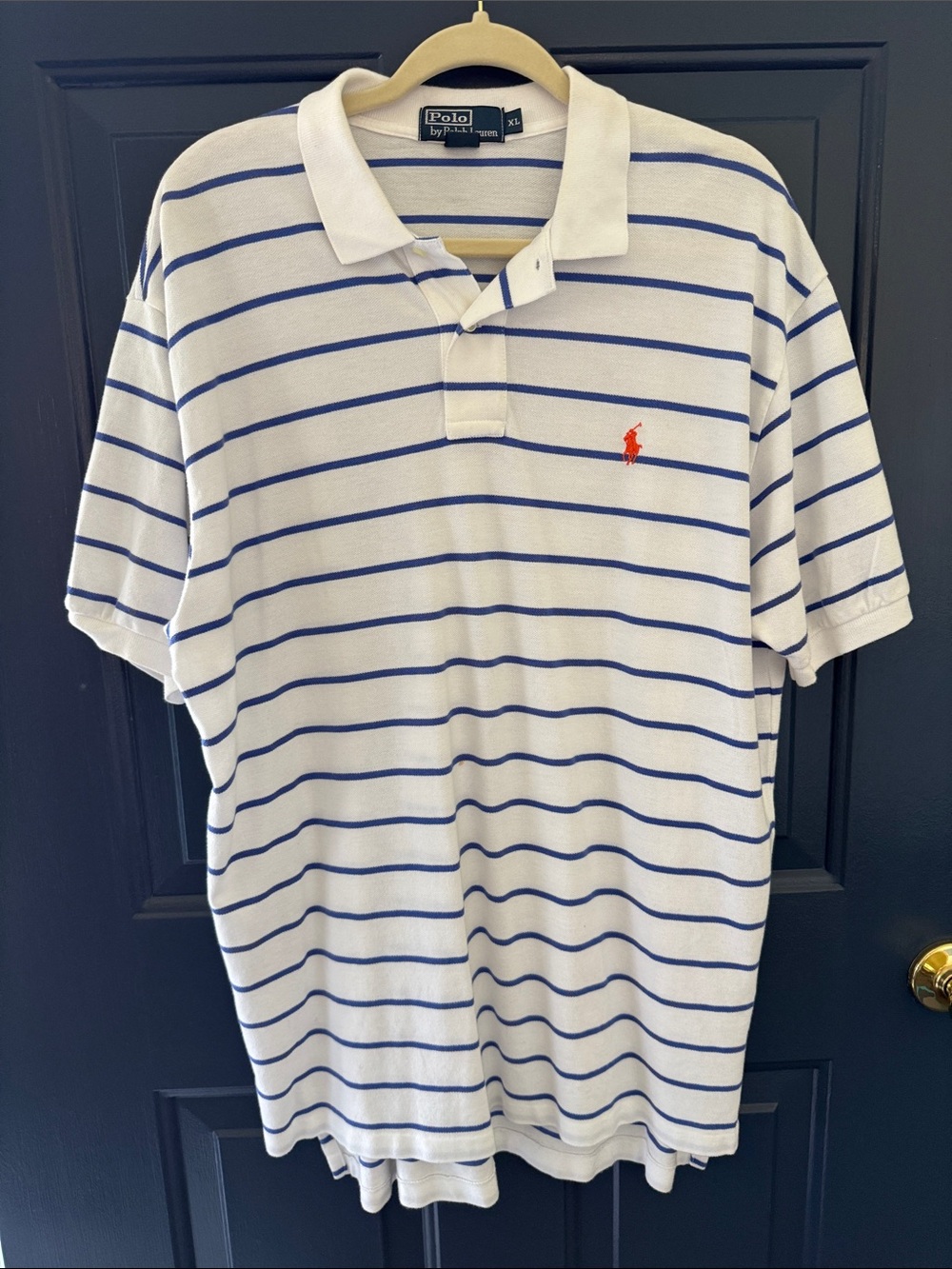 Polo by Ralph Lauren White Polo with Blue Stripes & Orange Pony Logo - Size XL - Picture 2 of 7
